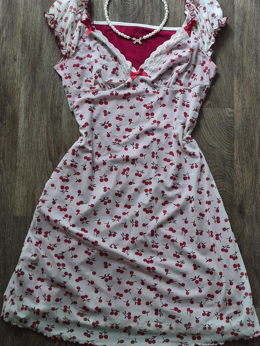 ROMWE Pink Chemise with Red Cherry Print